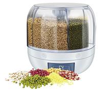 willkey 6-Grid Round Food Dispenser Dry Rice Box 360 Degree Rotating Grain Container Multi-Grid Plastic Sealed with Lid for Kitchen (3KG)