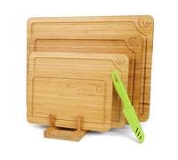 WILLKOMMEN 4-Piece Bamboo Chopping Board Set,Kitchen Chopping Board,Durable Wooden Cutting Board with Juice Groove, Perfect for Charcuterie & Effortless Cutting of Meats, Vegetables,Bread