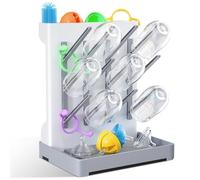 WillMall Baby Bottle Drying Rack: Vertical Space Saving Large Bottles Holder - Standing Boon Dryer Rack Baby Accessory - Countertop Holds Up to 12 Bottles & Pump Part Cleaning & Cup (Gray)