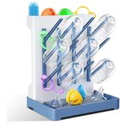 WillMall Baby Bottle Drying Rack: Vertical Space Saving Large Bottles Holder - Standing Boon Dryer Rack Baby Accessory - Countertop Holds Up to 12 Bottles & Pump Part Cleaning & Cup (Blue) (Blue)