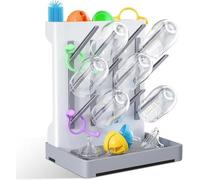 WillMall Baby Bottle Drying Rack: Vertical Space Saving Large Bottles Holder - Standing Boon Dryer Rack Baby Accessory - Countertop Holds Up to 12 Bottles & Pump Part Cleaning & Cup (Blue) (Beige)