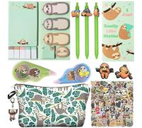 WILLMYGO Sloth Party Stationery Gifts Set with Pencil Case Sticky Notes Ballpoint Pens Correction Tape Keychain and Stickers for Sloth Theme School Office Supplies Decoration Carnival Prizes