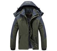 WILLONG Mens Waterproof Winter Jackets Coats Warm Fleece Mountain Jackets with Hood for Outdoor Hiking Ski Walking Skiing Working Camping Fishing Green UK 2XL
