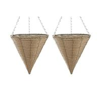 Willow Basket Planter 30cm, 12inch Hanging Chains Natural Brown Rope Style Lined Rattan Weatherproof Pot (2)