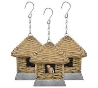 Willow Bird House Set of 3 Weatherproof Feeder and Nesting Box for Wild Birds, Balcony, Garden, Patio, Hanging or Standing, Natural Bird Villa as Incubator and Decoration