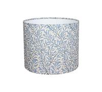 Willow Bough Azure Blue Floral Leaf Fabric Drum Lampshade (25cm Diameter Table/Standard Lamp)