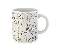 Willow Branches and Birds Black Capped Chickadee Travel Mug Ceramic Drinking Cup Durable Tea Cup Novelty Gift for Anniversary Celebration Office Mom 330Ml