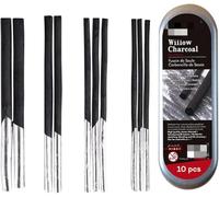 Willow Charcoal Sticks,10Pcs Natural Soft Black Drawing Charcoal for Sketching & Shading, Artist Painting Sticks Set for Drawing, Sketching,Art Supplies for Beginners Professionals(5mm 6mm 7mm 9mm)