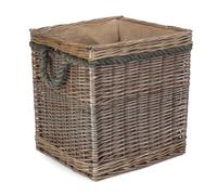 Wicker Square Rope Handled Log Storage Basket Red Hamper Brown One Size