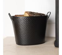 Willow Fireside Log Bucket Iron Oval Opening Black Matte Finish