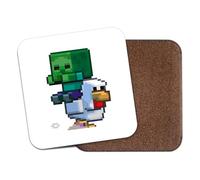 Willow Gifts - Chicken Zombie Jockey Craft Mine Pixel Art Coaster - Funny Retro Gamer Coaster, Cool Style Chicken Undead Design (White)