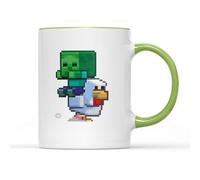 Willow Gifts Chicken Zombie Jockey Craft Mine Pixel Art Mug - Funny Retro Gamer Coffee Mug, Cool Style Chicken Undead Design (Light Green Handle)