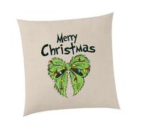 Willow Gifts Embroidered Merry Christmas Grinchmas Bow Cushion - Xmas Festive Winter Celebration Holiday Present Gift (Cushion Cover)