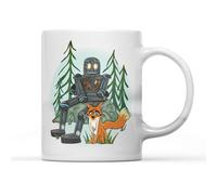 Willow Gifts Fox & Robot Coffee Tea Mug - World Book Day Kids Novel Robot Wild in The Wild Book Cute Drinking Cup Homeware Reading is Power Read Books Gift Present (White Handle)