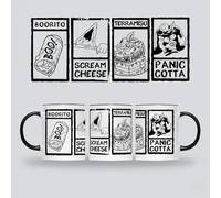 Willow Gifts Funny Horror Food Puns Mug - Spooky Halloween Novelty Coffee Cup Gift for Men Women - Joke Kitchen Drinkware with Boo-rito Scream Cheese Terramisu & Panic Cotta Designs (Black Handle)