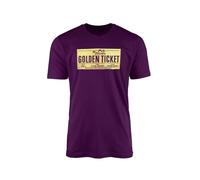 Willow Gifts - Golden Ticket Shape T-Shirt Tee Top Novelty Childrens World Book Day Classics Library Candy Lollipop Sweets Family Favourite TV Film Kids Teen Gift Present (Purple, Large)