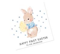 Willow Gifts - Happy First Easter To Our Grandson Square Card - Watercolour Baby Bunny Rabbit Egg Hunt Wreath Blank/Personalised Message (Blank Message)