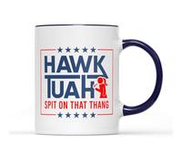 Willow Gifts Hawk Tuah Spit on That Thing Mug Coffe Cup - Novelty Joke Funny Internet Video Meme Thang Adult Rude Gift Present (Cobalt Handle)