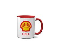 Willow Gifts Hell Logo Mug - Funny Parody Petrol Diesel Station Fire Present Gift Idea Ceramic Handle Idea Heavy Duty Handle Dishwasher and Microwave Safe (Red Handle)