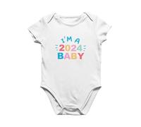 Willow Gifts I'm a 2024 Baby! Colourful Babygrow - Born in 2024 Mummy Daddy Funny Baby Grow Romper Sleepsuit Bodysuit Infant Vest Gift Present (White, 0-3 Months)