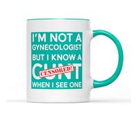Willow Gifts I'm Not A Gynecologist But I Know A C*nt When I See One Coffee Tea Mug - Funny Text Statement Rude Offensive Swearword Adult Humour Joke Drinkware Gift Present (Teal Handle)
