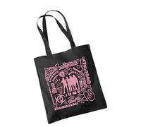 Willow Gifts K-Pop Girl Group Song Word Cloud Canvas Tote Bag, Pink Graphic Korean Music Fan Gift, Natural Aesthetic Reusable Shopping Shoulder Bag for Teens and Pop Culture Lovers (Black)