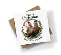 Willow Gifts Merry Christmas Greeting Card, Funny Holiday Sarcastic Humor, Skin On or Off Design, Hand Illustrated Wreath, Festive Stationery for Friends Family Co-workers SQUARE CARD