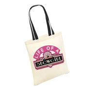 Willow Gifts Neon Retro Life of a Showgirl Canvas Tote Bag, Pink 80s Aesthetic Shopping Shoulder Bag, Art Deco Dancer Gift, Black and Pink Vintage Performer Accessory (Black Handle)