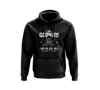 Willow Gifts Never Say Die Hoodie - Retro 80s Nerdy Pirate Film Movie Merch Gift Present Idea 80% Ringspun Cotton Polyester (XL, Black)