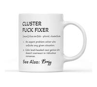 Willow Gifts Personalised Cluster Fu*k Fixer Definition Coffee Tea Mug - Funny Joke Dictionary Customised Rude Swearword Present Gift (White Handle)
