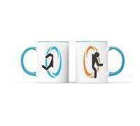 Willow Gifts - Portal Jump Mug - Novelty Video Game Gamer Merchandise Merch Puzzle Platform Fun Nerdy Nerd G lue Orange Gift Present Tea Coffee Cup Christmas Birthday (Blue Handle)