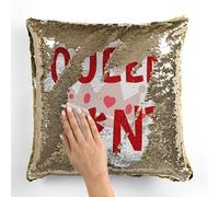 Willow Gifts Queen C*nt Reversible Sequin Cushion - Funny Homeware Valentine's Day Anniversary Joke Adult Humour Home Decoration Offensive Queen Glitter Effect Present Gift (Cover+Filling)