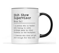 Willow Gifts S*it Show Supervisor 10/11 oz Two Tone Black Handle Ceramic Mug - Funny Drinkware Joke Adult Gift Present (300ml)