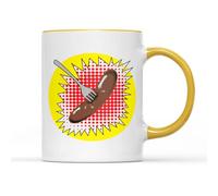 Willow Gifts - School Dinner Sausage Mug Tea Coffee Cup Grange Hill British TV Childrens Show High Comprehensive Drama Teacher Pupil Learning Bullying Lesson London Gift Present (Yellow Handle)