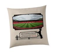 Willow Gifts Southampton St Mary's Stadium Decorative Throw Cushion Cover, Neutral Beige, Linen Blend, 20cm Square, Football Theme, Living Room Decor