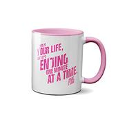 Willow Gifts This is Your Life Mug Film Movie Quote Fighting Club Cult Classic Present Idea Ceramic Handle Idea Heavy Duty Handle Dishwasher and Microwave Safe (Pink Handle)