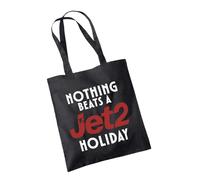 Willow Gifts Travel Holiday Quote Canvas Tote Bag: Nothing Beats a Vacation Fun Reusable Black Shoulder Bag, Travel Enthusiast Gift, Plane Trip Accessory for Carry-On Essentials (Black)