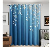 Willow Leaves Curtain Blackout, Blue Gradient Botanical Leaf Curtains 46x54, Living Room & Bedroom Decor Drapes, Thermal Insulated Eyelet Navy Window Treatments 54 Drop, 2 Panels LUKC1587