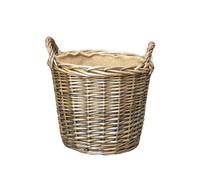 Willow Lined Kindling Basket, 26x26x26cm, Antique Wash, Round Home Log Wood Fireplace Storage