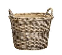 Willow Lined Log Basket Large 43x40x43cm Antique Wash Round Home Wood Fireplace Storage