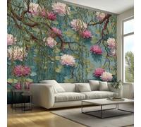 Willow Lotus Mural Wallpaper, Natural Branches Floral Wallpaper for Bedroom, Living Room, TV Backdrop, Office, Hotel Wall Background Decoration Non-Woven Wall Paper 100 X 70 cm (WxH) QS99