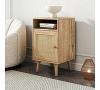 Willow Oak & Rattan 1 Door Bedside Table Nightstand Chest Bedroom Storage Furniture