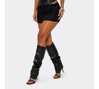 Willow Peep Toe Stiletto Heel Knee High Boots In Black Faux Leather, Women's Size UK 6