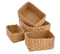 Willow Storage Basket Set, 4 Piece Woven Gift Basket Collection Rectangular Wicker Basket, Perfect For Shelving, Multi-Purpose Storage For Bathroom, Bedroom, Kitchen, Home Office, And Gift Wrapping
