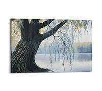 Willów Trée Aesthetic Wall Art Poster, Weeping Willow Vintage Oil Painting Artwork Serene Nature Inspired Decor Great for Li 24x36inch(60x90cm)