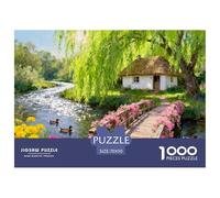 Willow Tree Cabin by The River Wooden Jigsaw Puzzle Waterproof 1000 Piece Puzzles for Adults Impossible Educational Games