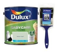 Willow Tree Dulux Easycare Kitchen Matt Emulsion Paint 2.5L + 3" Emulsion Paint Brush - Grease & Stain Resistant, Washable Matt Finish, Durable Interior Paint for Kitchen Walls & Ceilings