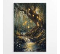 Willow Tree Fairies Poster Enchanted Forest Wall Art Dark Academia Decor Vintage Nature Rustic Aesthetic Enchanted Illustration Canvas Print for Bedroom Reading Nook 12x18inch Unframed