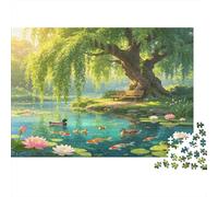 Willow Tree Pond 1000 Piece Jigsaw Puzzle Paper for Adults Relaxing Scenery Home Gift 52x38cm/1000pcs