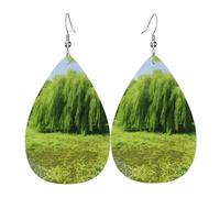 Willow Tree Print Teardrop Earrings For Women Leather Dangle Earrings Jewelry For Birthday Party Valentine